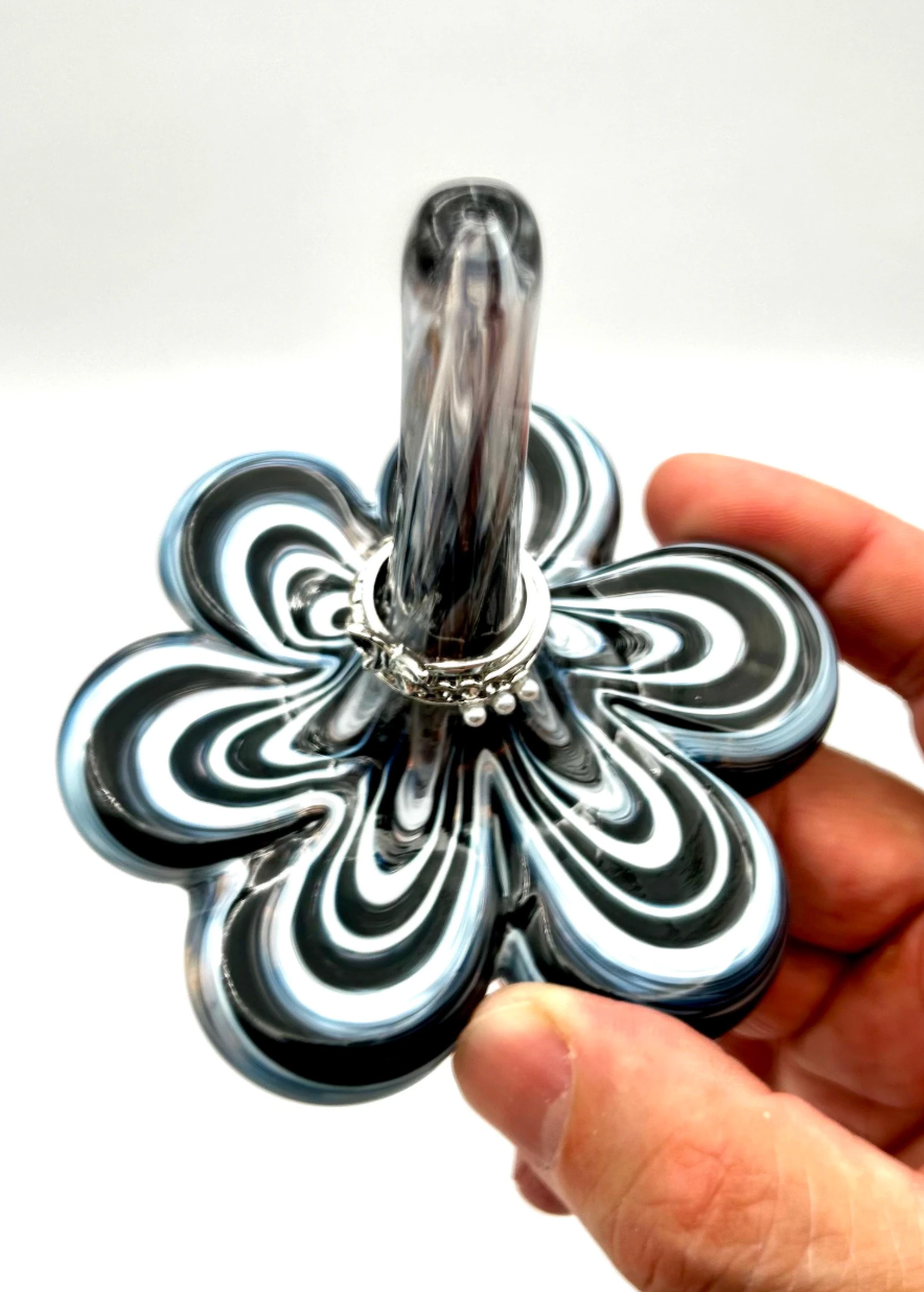 Black White Swirl Glass Ring Stand