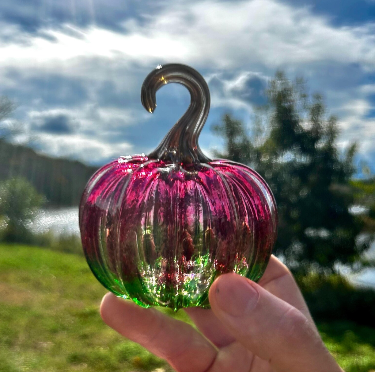 Ruby Emerald Glass Pumpkin with Gold Stem