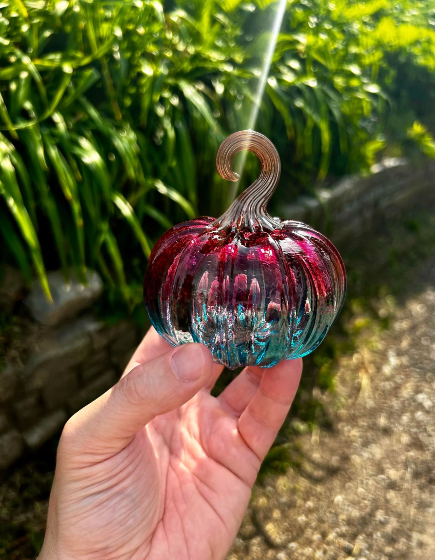 Tourmaline Hand Blown Glass Pumpkin