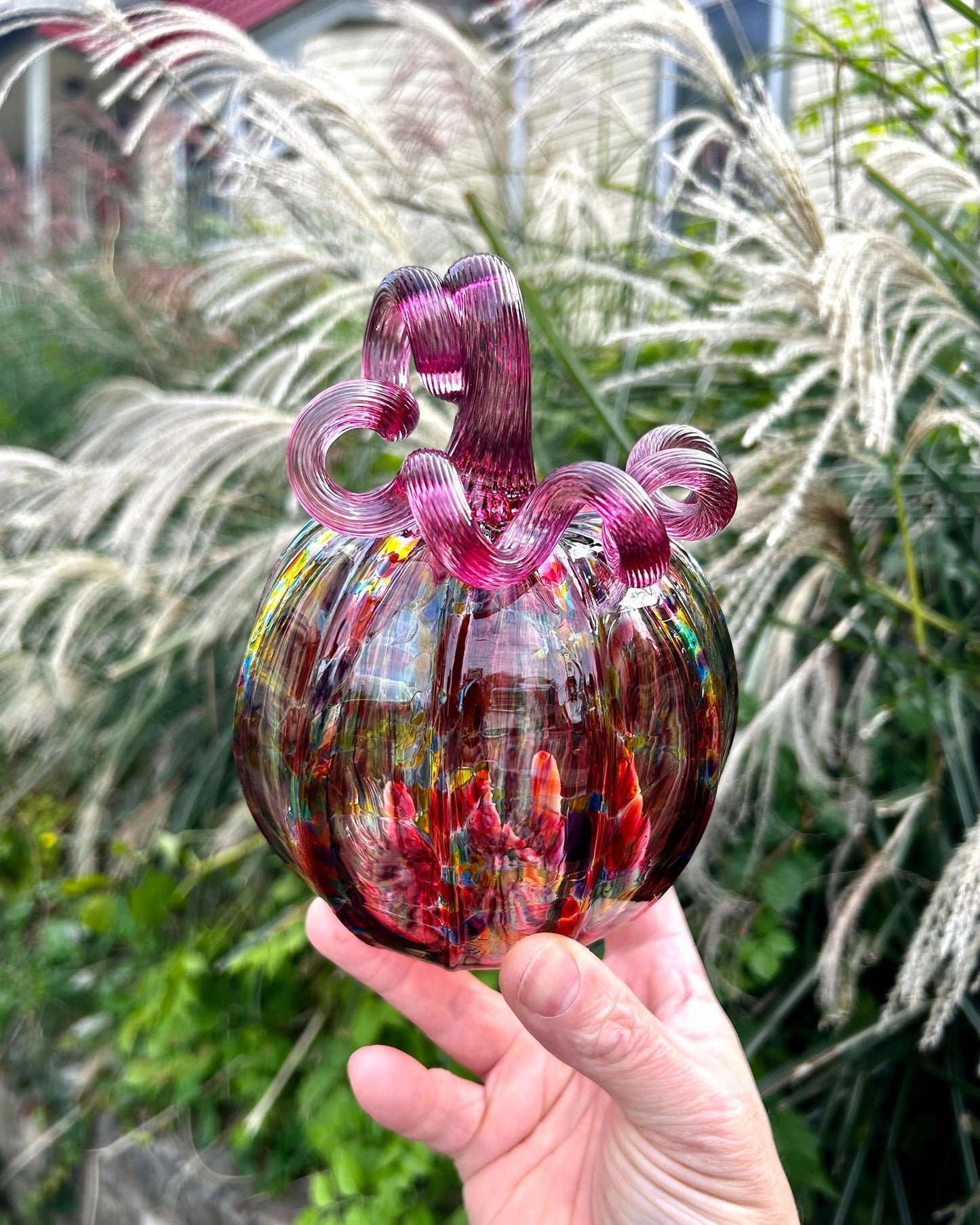 Sale!!! Ruby Rainbow Glass Pumpkin Gift and Centerpiece