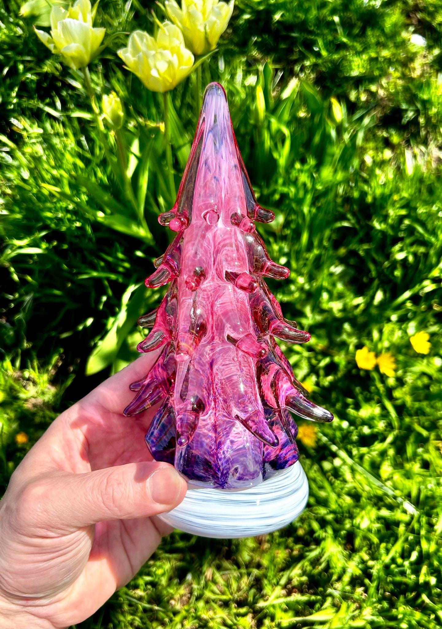 Ruby Violet Fade Ombre Glass Tree (signed by artist!) 6 1/2"