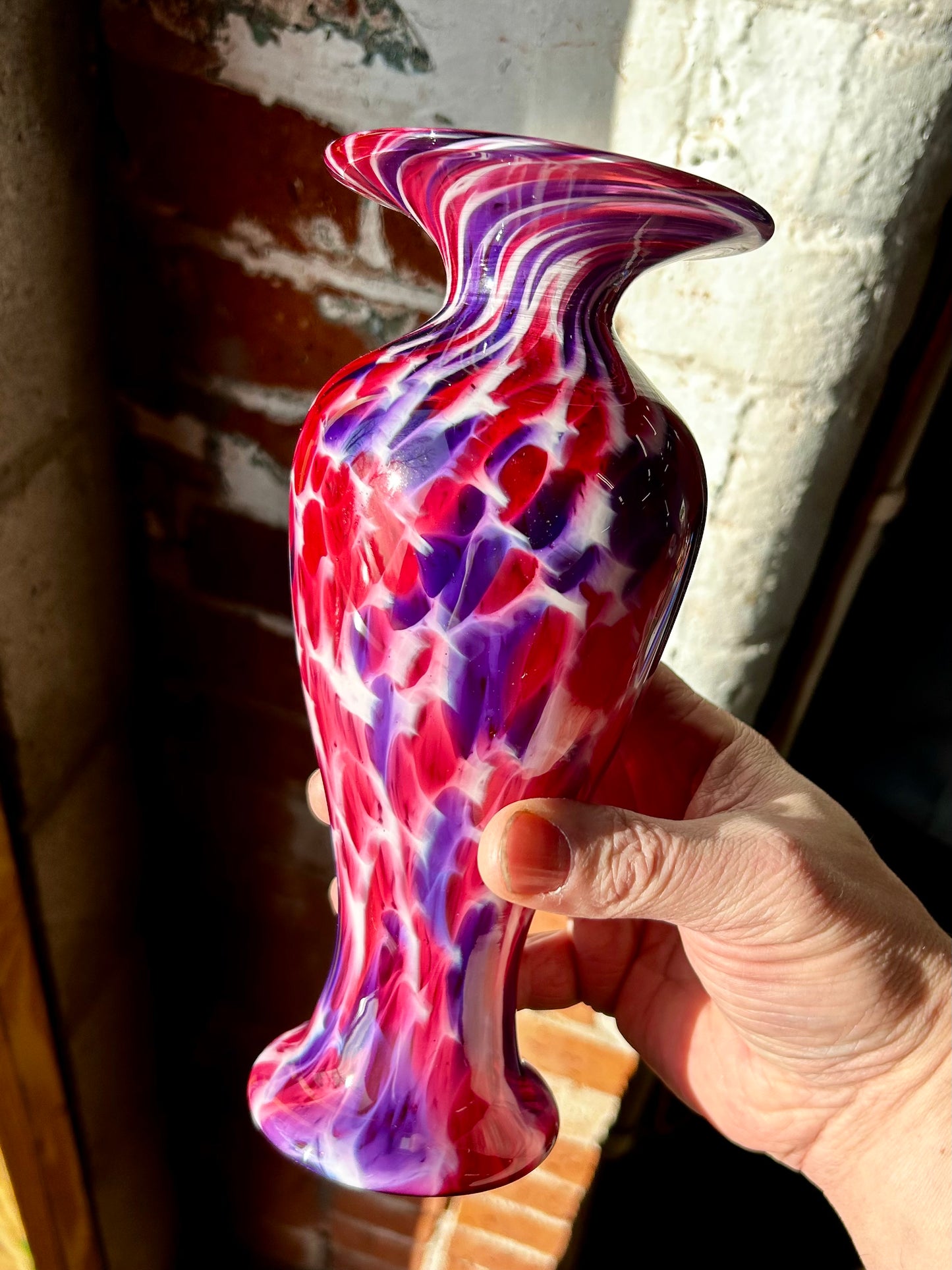 Red, Purple, and White Handblown Glass Vase - Valentines Day