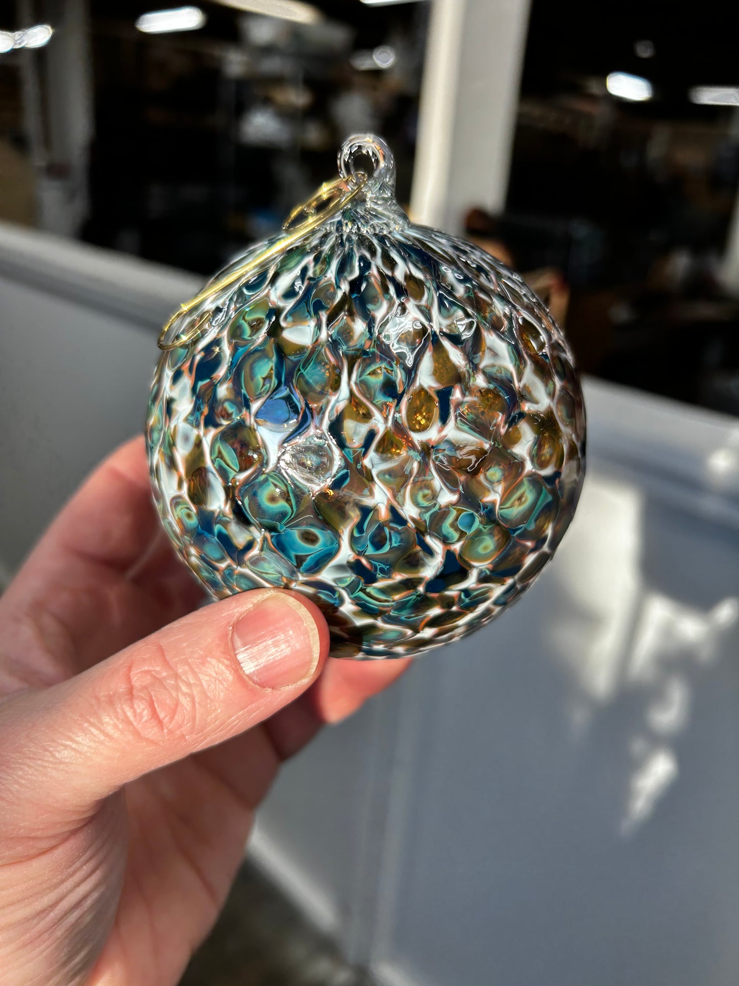 Peacock Feather Glass Ornament