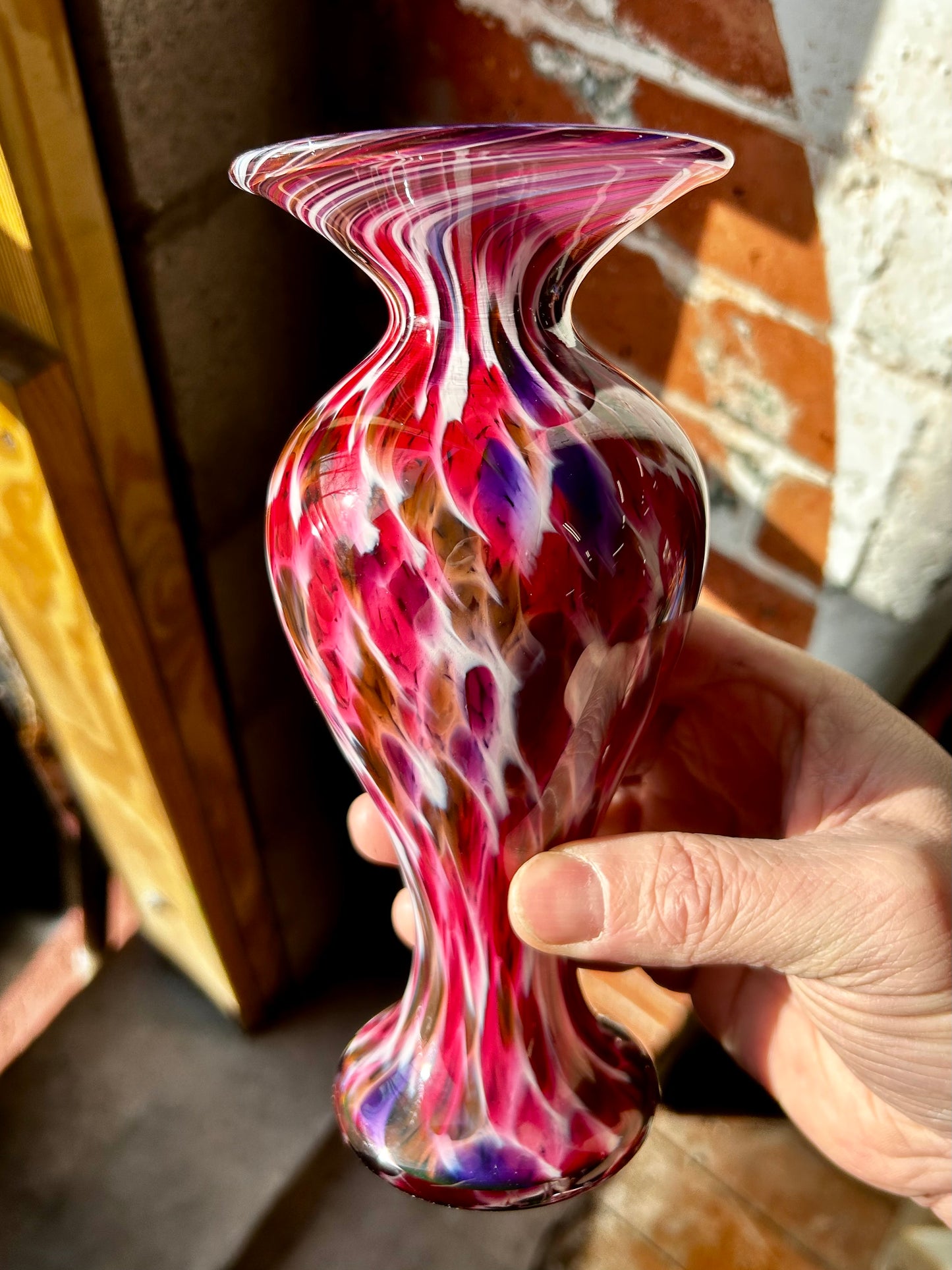 Ruby, Strawberry Blonde & White Handblown Glass Vase - Valentines Day
