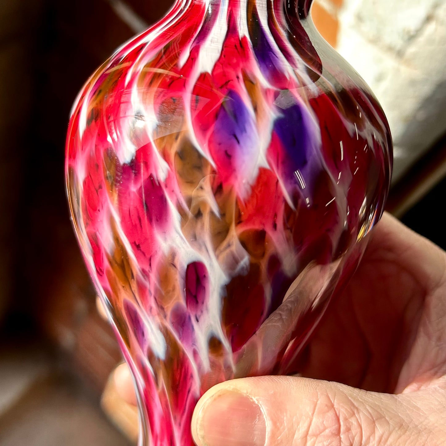 Ruby, Strawberry Blonde & White Handblown Glass Vase - Valentines Day
