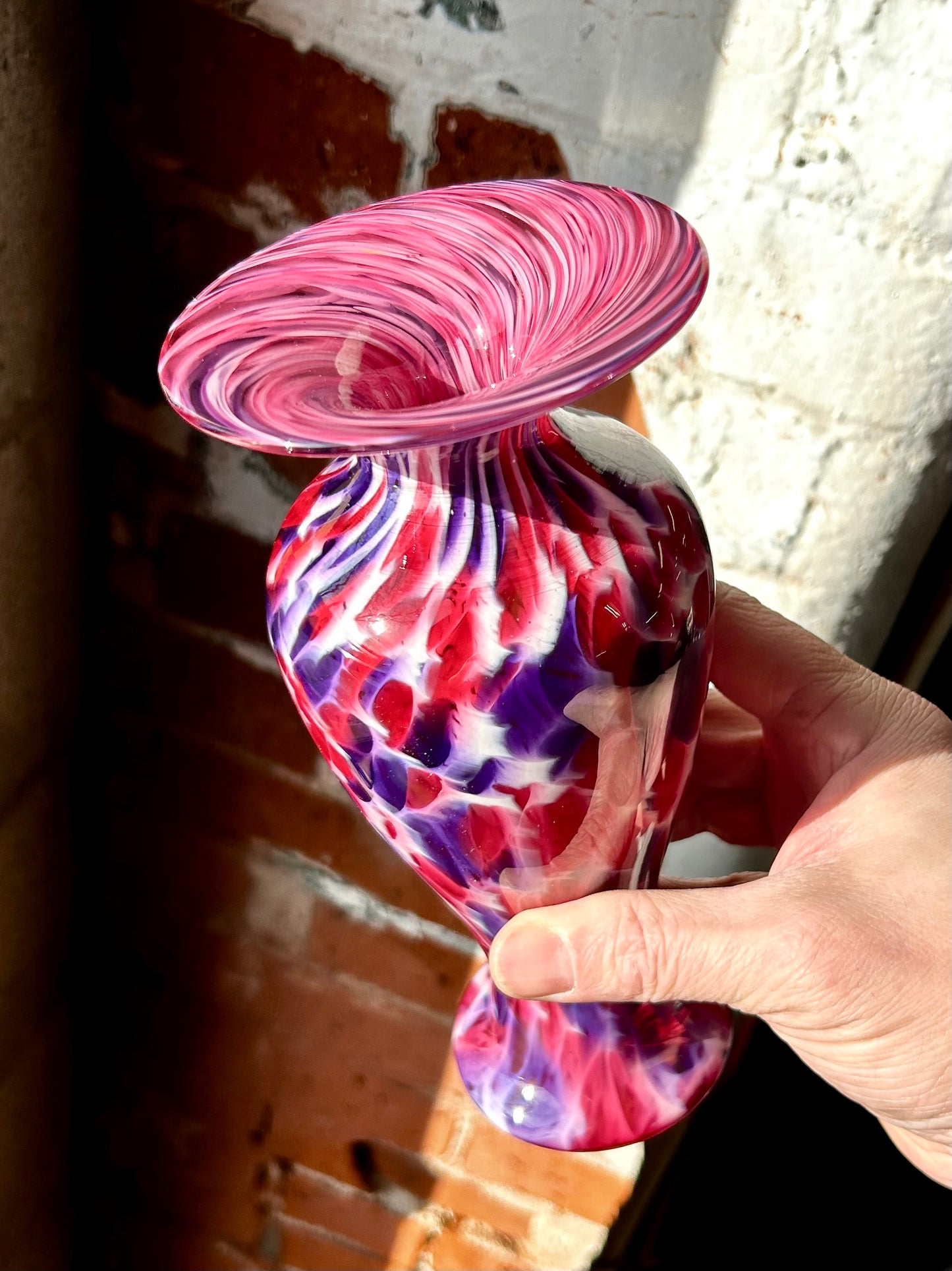 Red, Purple, and White Handblown Glass Vase - Valentines Day