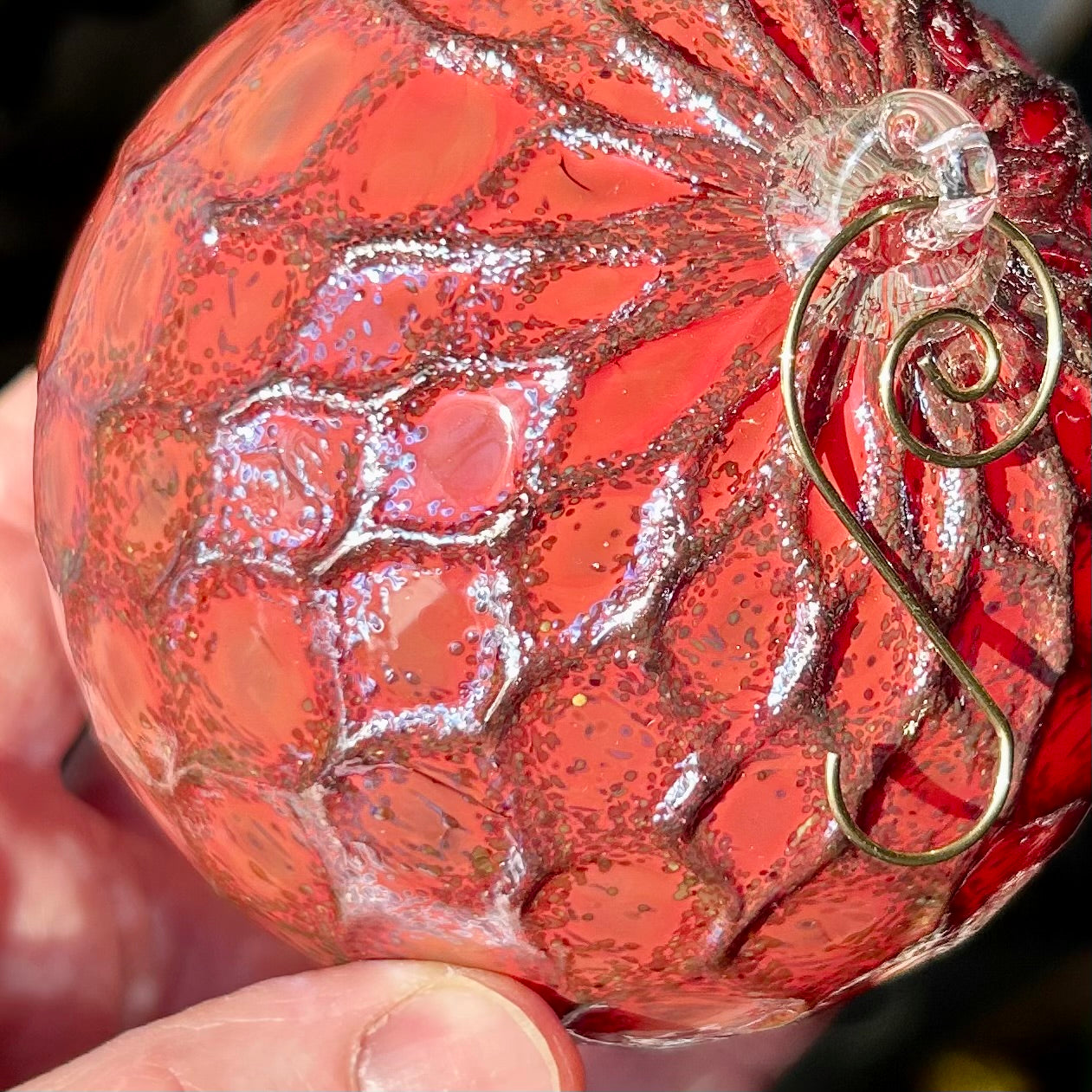 Metallic Coral Red Angel Lace Glass Ornament