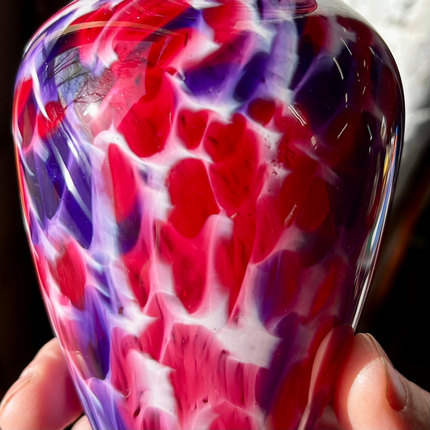 Red, Purple, and White Handblown Glass Vase - Valentines Day