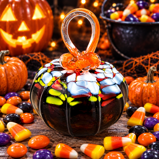Halloween Candy Glass Pumpkin – Hand Blown Art Glass Pumpkin, Candy Corn Halloween Decor, Colorful Fall Pumpkin, Unique Halloween Gift