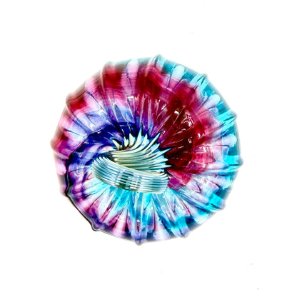 Retro Sunset Hand Blown Glass Pumpkin – Violet – Ruby, Teal & Purple Art Glass Decor – Fall Harvest Decoration – Handmade Glass
