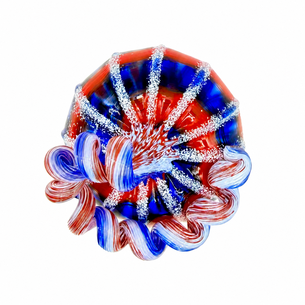 Hand Blown Patriotic Glass Pumpkin Sculpture – USA 250th Anniversary Art Glass Pumpkin – Red White Blue Fourth of July Decor –