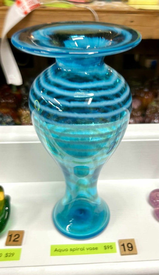 #19 Aqua Spiral Vase- 6/18/25
