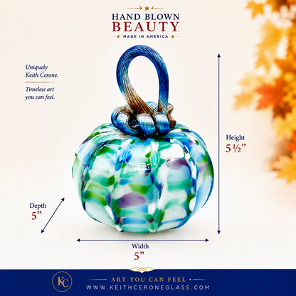 Monet Water Lilies Glass Pumpkin | Hand Blown Art Glass Pumpkin | Blue Green Lavender Fall Decor | Impressionist Inspired Autumn Decoration