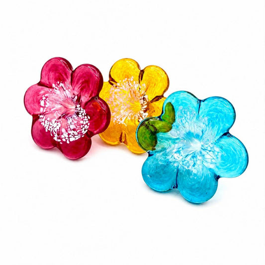 Rainbow Blossom Trio – Hand Blown Glass Flower Set of 3, Colorful Art Glass Flowers, Floral Home Decor, Unique Gift