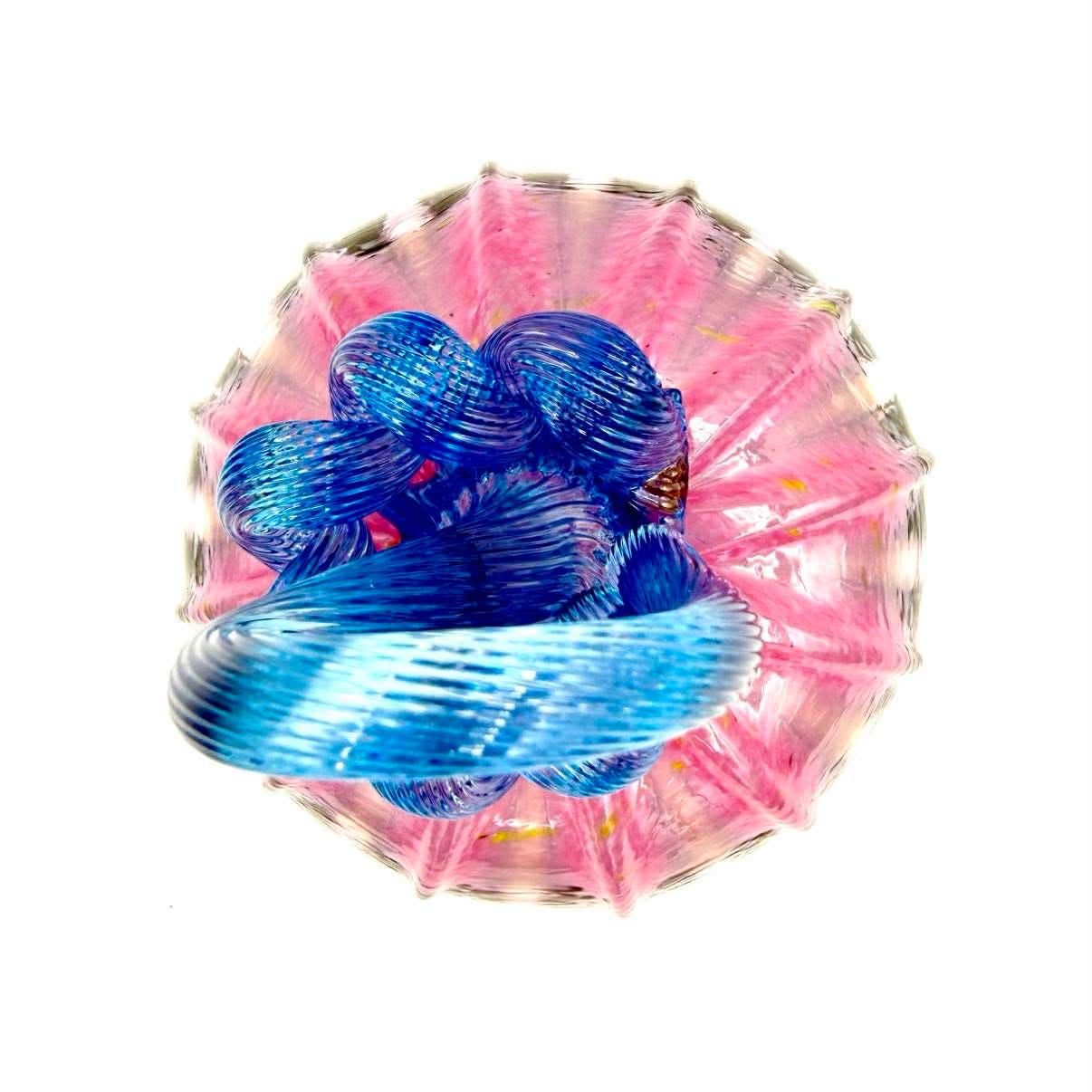 Purple Hibiscus Glass Pumpkin – Hand Blown Art Glass Pumpkin, Purple Pink & Aqua Blue, Floral Fall Decor, Unique Halloween & Thanksgiving Gift