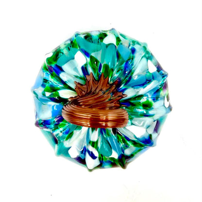 Emerald Peacock Glass Pumpkin – Hand Blown Art Glass Pumpkin, Blue Green White Pumpkin, Colorful Fall Decor, Unique Handmade Glass Gift