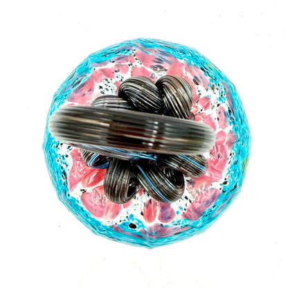 Aqua Magenta Hummingbird Glass Pumpkin, Hand Blown Art Glass, Iridescent Blue Pink Fall Decor, Colorful Autumn Pumpkin, Unique Gift