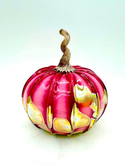 Gold Ruby Glass Pumpkin, Hand Blown Art Glass Pumpkin, Metallic Gold Cranberry Fall Decor, Luxury Thanksgiving Centerpiece, Autumn Gift