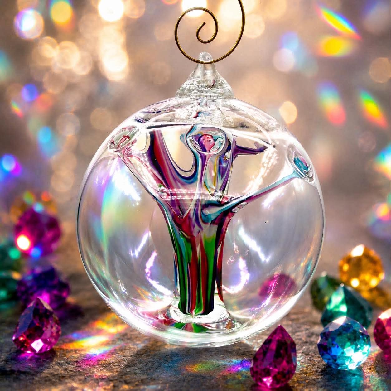 Rainbow Jewel Witch Ball Ornament, Hand Blown Glass Ornament, Colorful Rainbow Suncatcher, Window Hanging Art Glass, Unique Handmade Gift