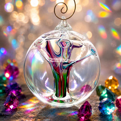 Rainbow Jewel Witch Ball Ornament, Hand Blown Glass Ornament, Colorful Rainbow Suncatcher, Window Hanging Art Glass, Unique Handmade Gift
