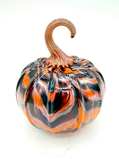 Orange Eclipse Glass Pumpkin, Hand Blown Halloween Pumpkin, Black Orange Art Glass, Spooky Fall Decor, Gothic Halloween Decoration