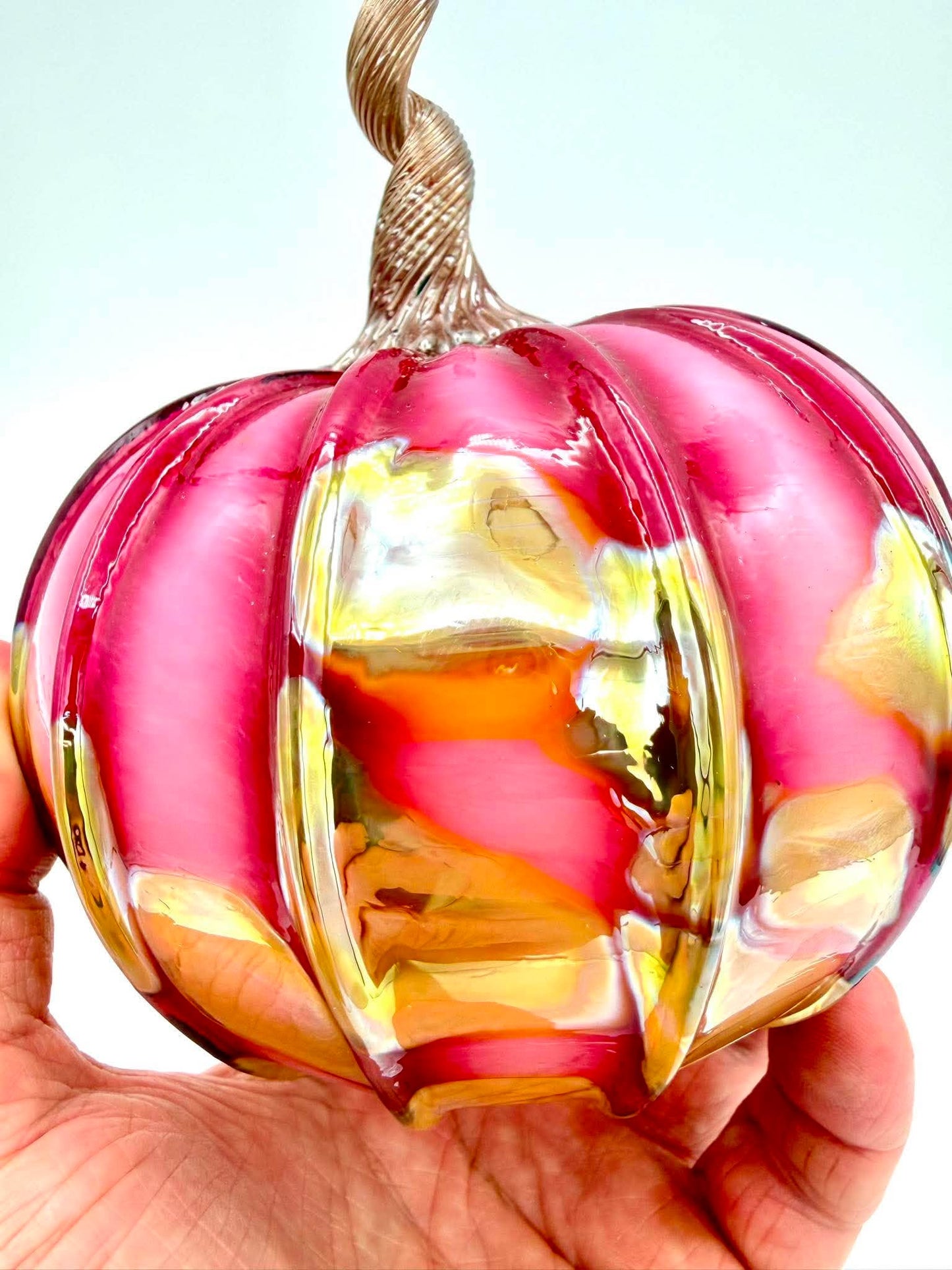 Gold Ruby Glass Pumpkin, Hand Blown Art Glass Pumpkin, Metallic Gold Cranberry Fall Decor, Luxury Thanksgiving Centerpiece, Autumn Gift