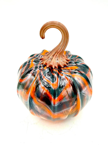 Orange Eclipse Glass Pumpkin, Hand Blown Halloween Pumpkin, Black Orange Art Glass, Spooky Fall Decor, Gothic Halloween Decoration