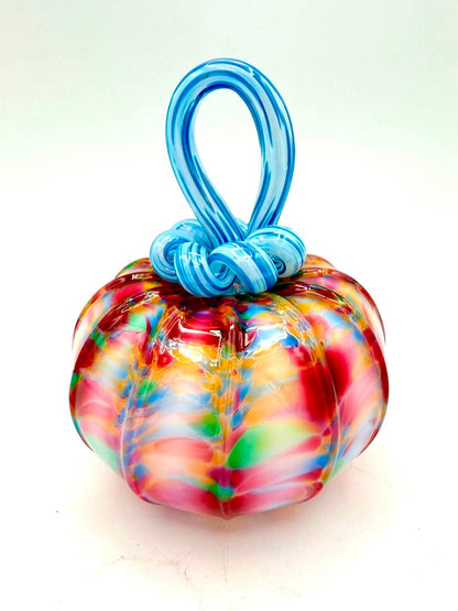 Cranberry Sea Breeze Glass Pumpkin, Hand Blown Art Glass Pumpkin, Ocean Coastal Decor, Cranberry Blue Fall Decor, Unique Autumn Gift