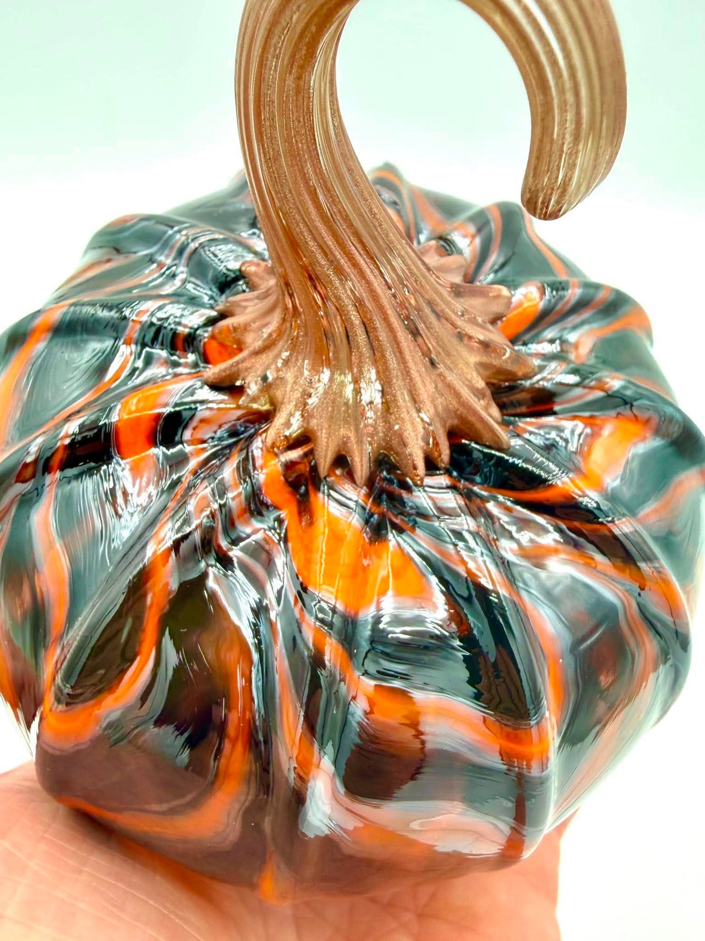 Orange Eclipse Glass Pumpkin, Hand Blown Halloween Pumpkin, Black Orange Art Glass, Spooky Fall Decor, Gothic Halloween Decoration