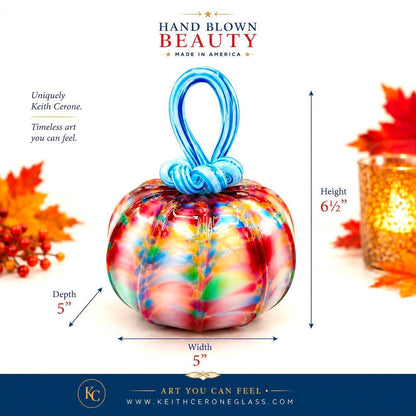 Cranberry Sea Breeze Glass Pumpkin, Hand Blown Art Glass Pumpkin, Ocean Coastal Decor, Cranberry Blue Fall Decor, Unique Autumn Gift