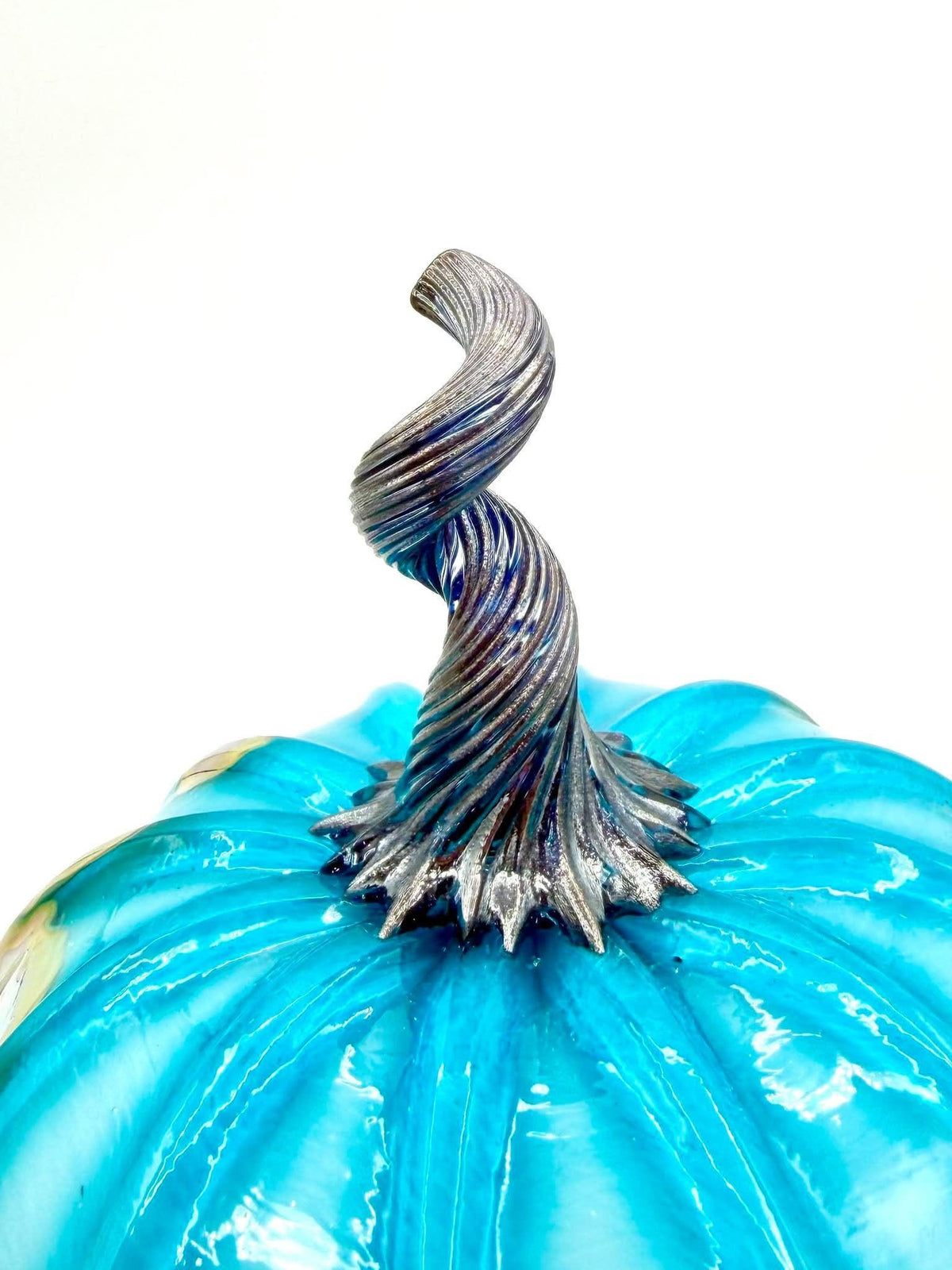 Keith Cerone Glass Aqua Gold Glass Pumpkin – Hand Blown Teal Blue & Metallic Gold Pumpkin, Artisan Fall Decor, Halloween Decor, Unique Autumn Centerpiece