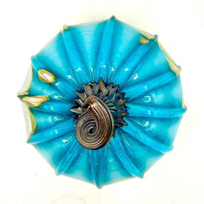 Keith Cerone Glass Aqua Gold Glass Pumpkin – Hand Blown Teal Blue & Metallic Gold Pumpkin, Artisan Fall Decor, Halloween Decor, Unique Autumn Centerpiece