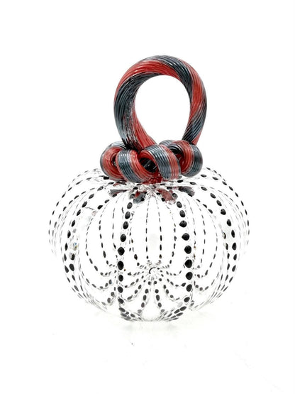 Black Widow Glass Pumpkin – Hand Blown Halloween Pumpkin, Spider Inspired Art Glass, Black Red Clear Pumpkin, Spooky Gothic Fall Decor