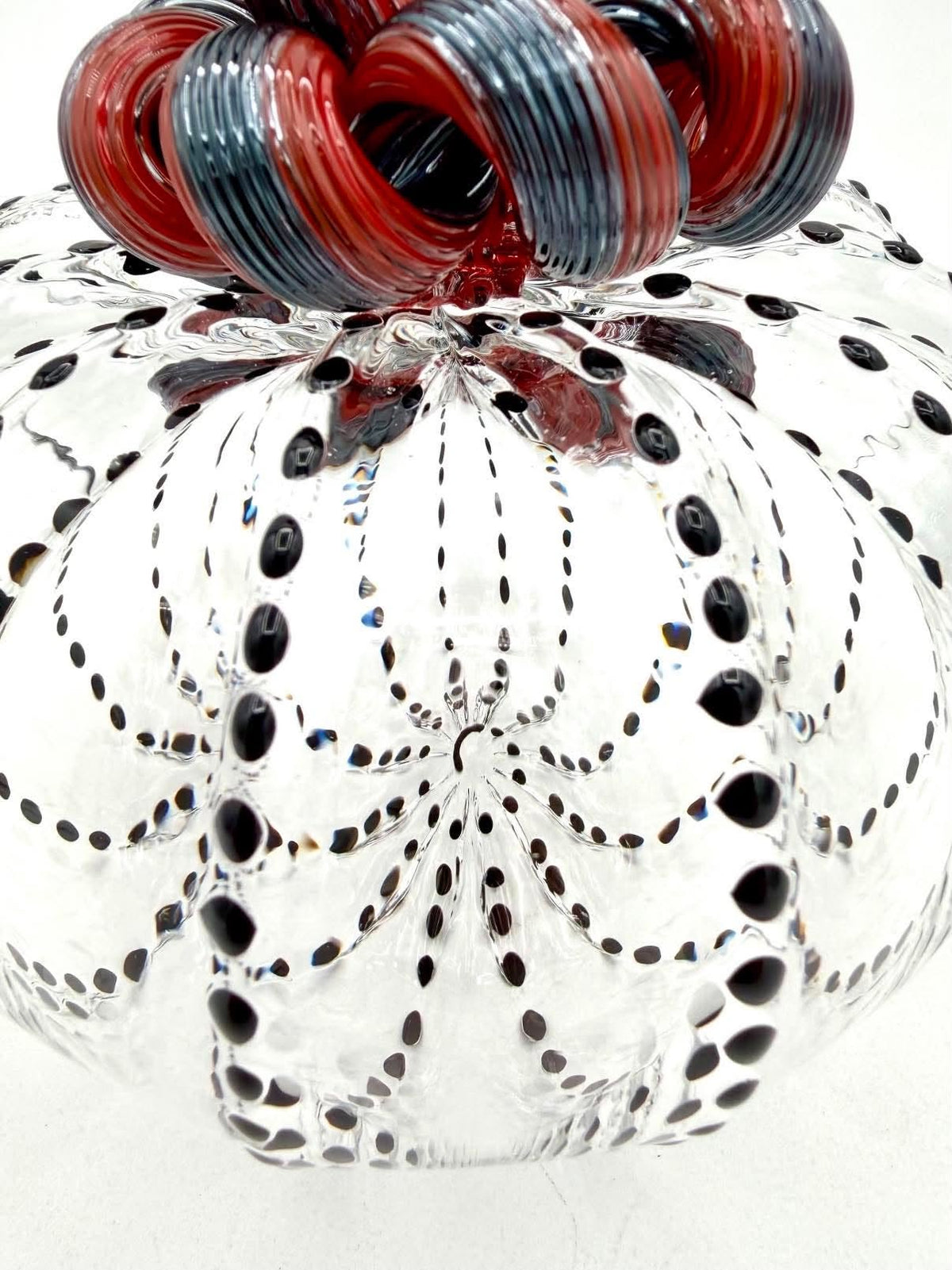 Black Widow Glass Pumpkin – Hand Blown Halloween Pumpkin, Spider Inspired Art Glass, Black Red Clear Pumpkin, Spooky Gothic Fall Decor