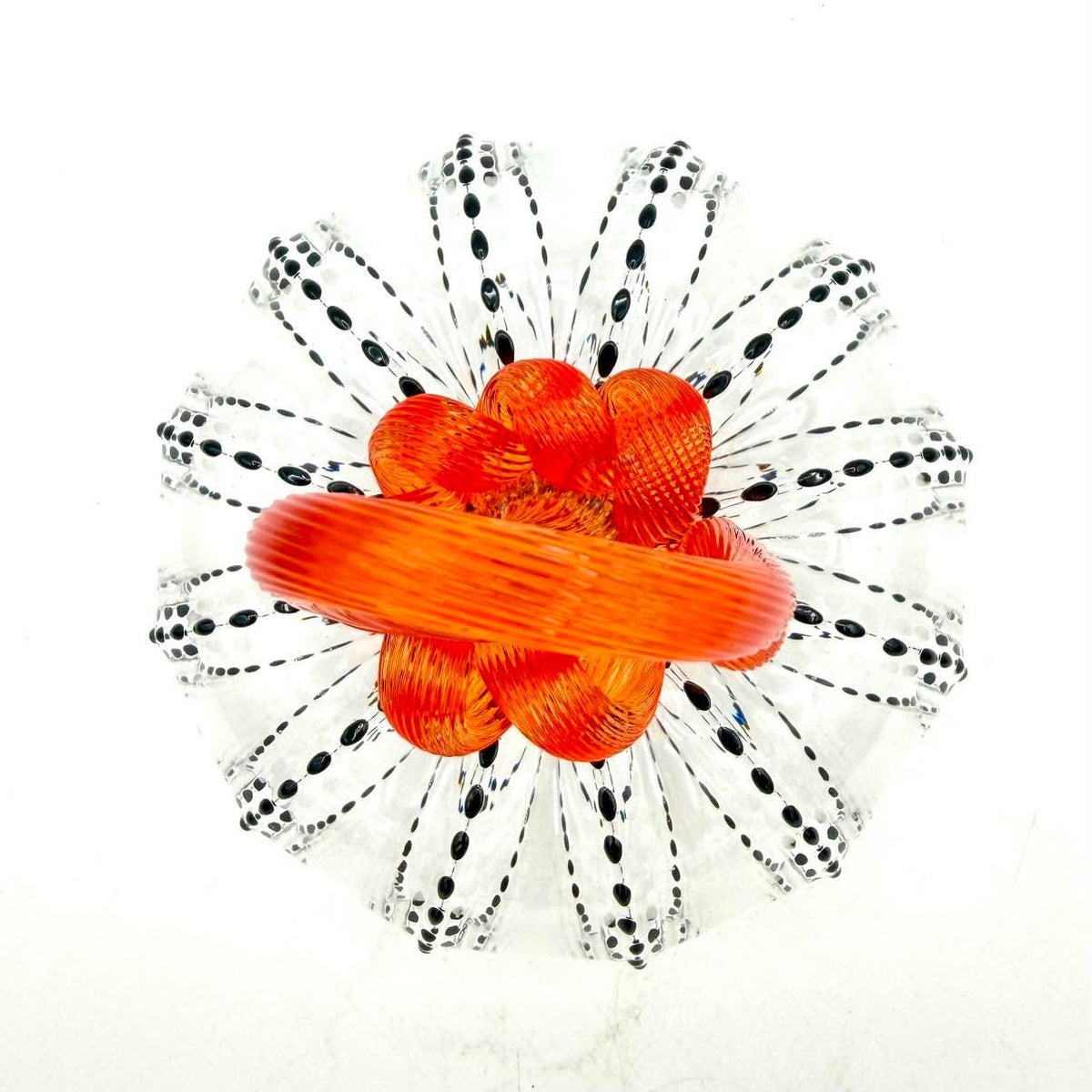 Hand Blown Glass Halloween Pumpkin – Black Polka Dot Pumpkin with Orange Stem, Spooky Halloween Decor, Artisan Glass Pumpkin, Fall Decoration