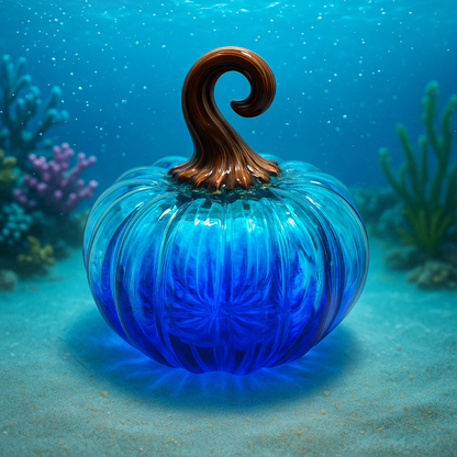 Aquamarine Hand Blown Glass Pumpkin - Artisan Home Decort
