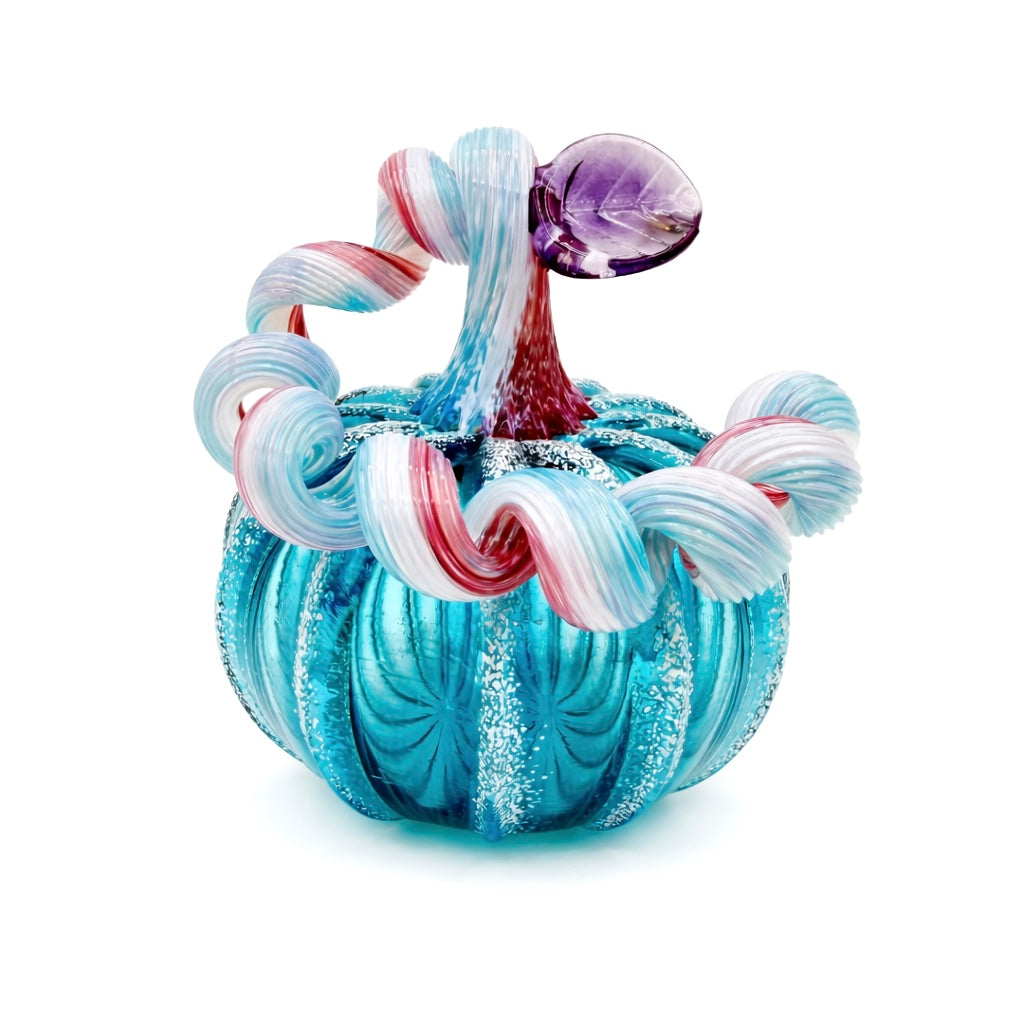 Aqua Snow Handblown Glass Pumpkin - Unique Home Decor