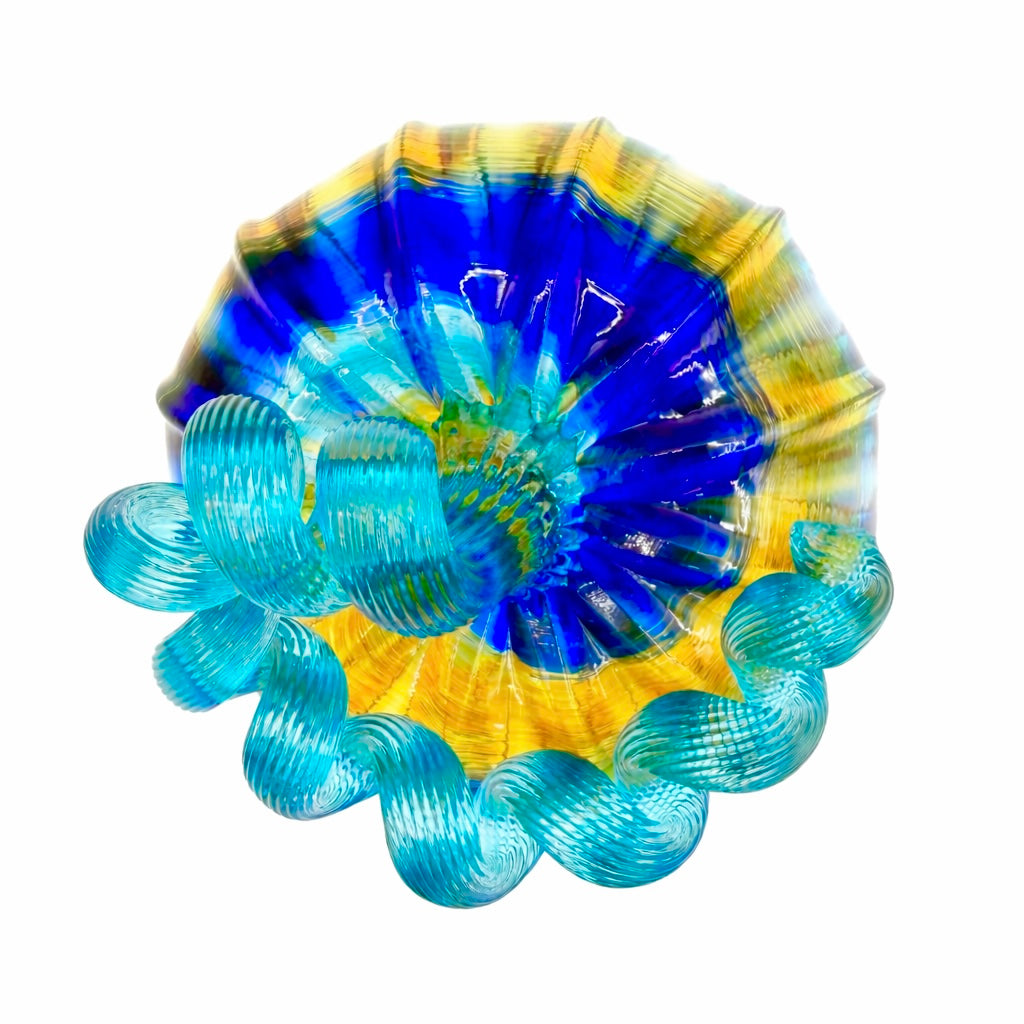 Caribbean Shores Glass Pumpkin – Hand Blown Coastal Decor, Teal Blue Ocean Art, Beach House Centerpiece, Handmade Glass Sculpture