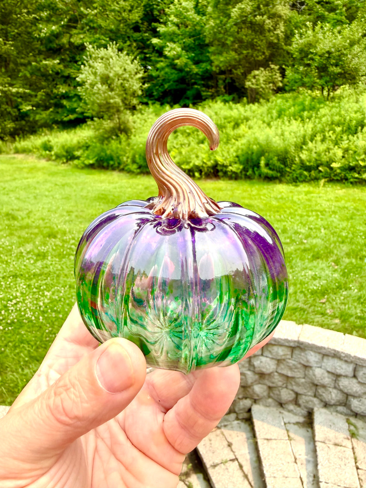 Handblown Purple Lagoon Glass Pumpkin: Artisan Decor