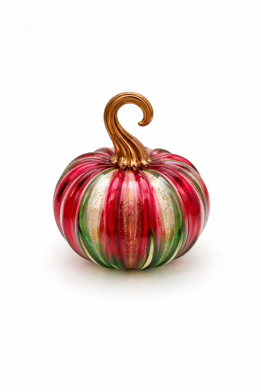 Ruby Emerald Glass Pumpkin with Gold Stem