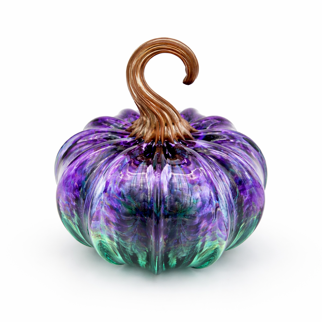Handblown Purple Lagoon Glass Pumpkin: Artisan Decor
