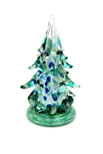 Hand Blown Glass Evergreen Tree Sculpture, Emerald Green Blue Art Glass Christmas Tree, Enchanted Forest Decor, Coastal Holiday Decor Gift
