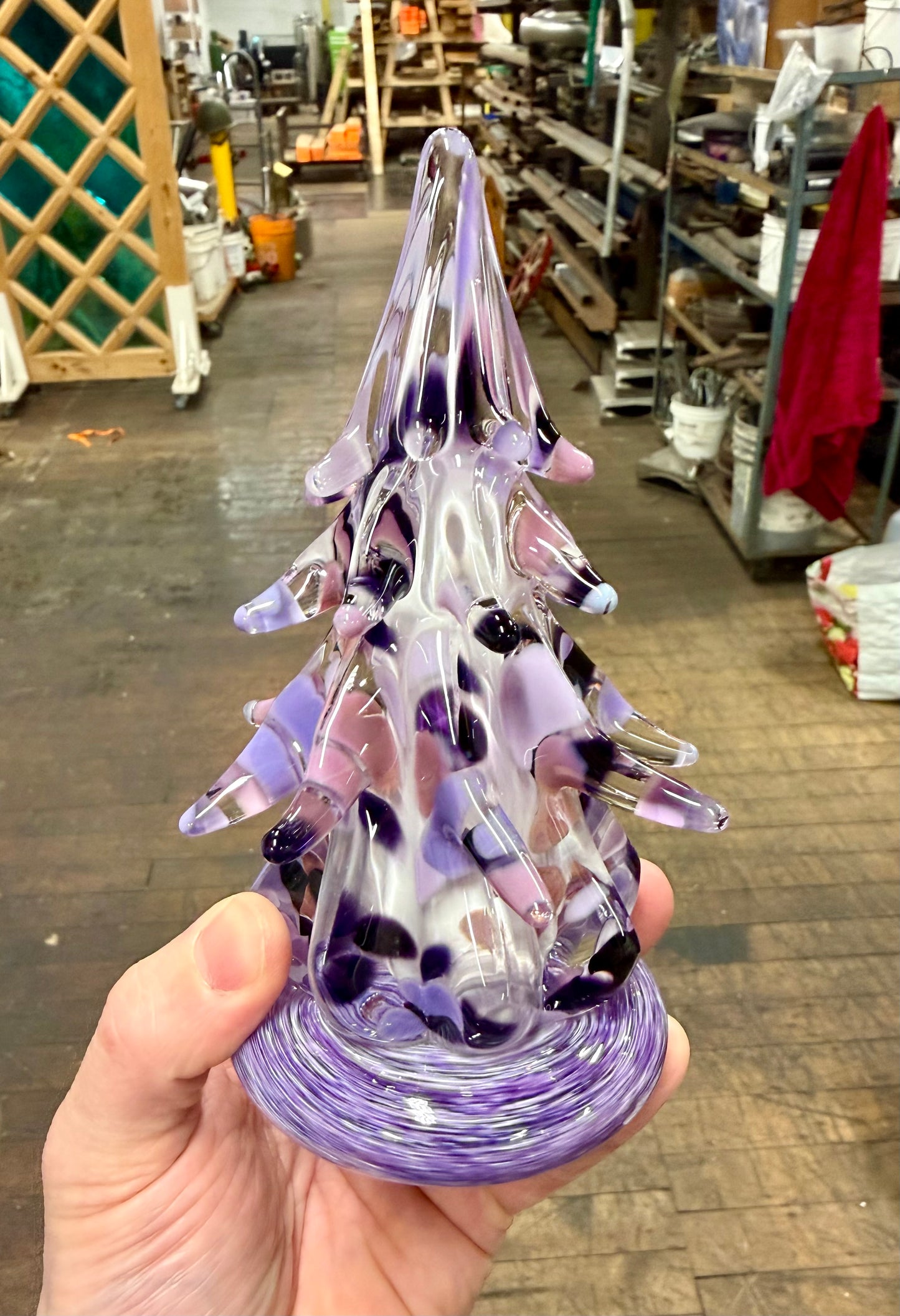 Violet Gemstone Glass Tree Sculpture, Hand Blown Amethyst Purple Art Glass, Jewel Tone Christmas Tree, Luxury Decor Gift
