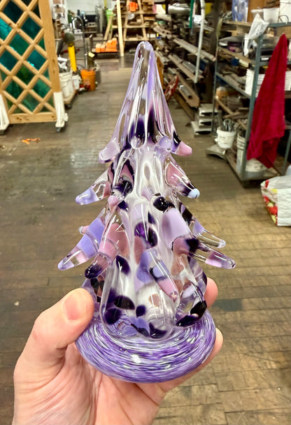 Violet Gemstone Glass Tree Sculpture, Hand Blown Amethyst Purple Art Glass, Jewel Tone Christmas Tree, Luxury Decor Gift