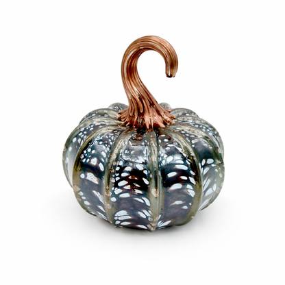 Dark Birch Glass Pumpkin – Hand Blown Rustic Decor, Woodland Inspired Art, Birch Tree Bark Design, Handmade Glass Sculpture