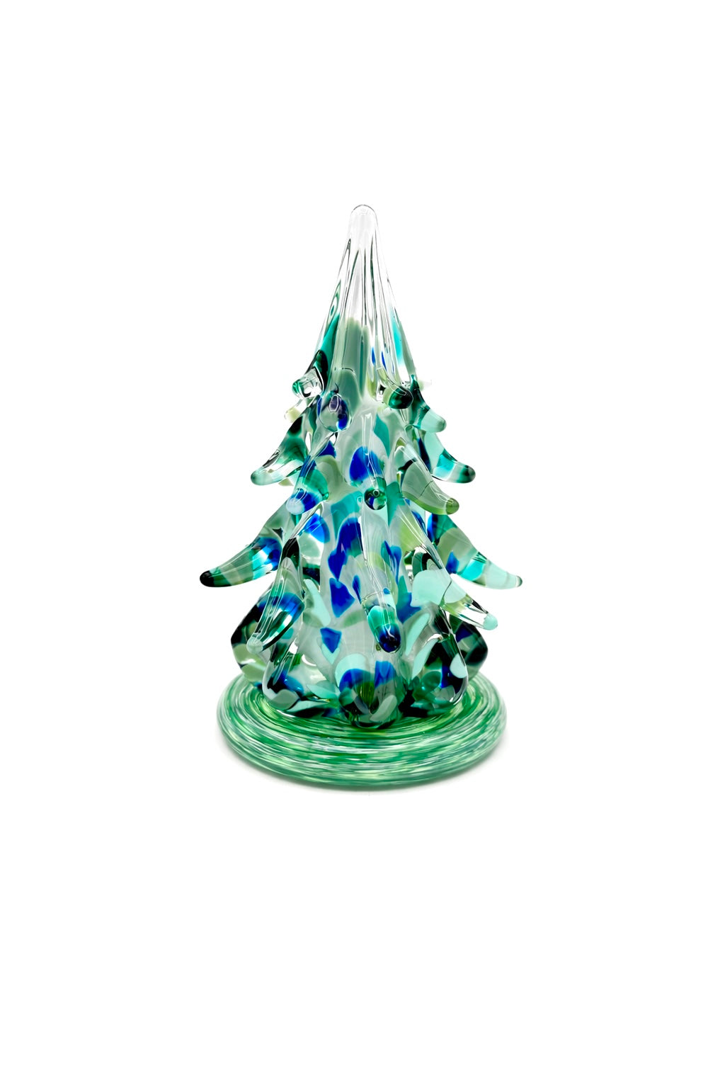 Hand Blown Glass Evergreen Tree Sculpture, Emerald Green Blue Art Glass Christmas Tree, Enchanted Forest Decor, Coastal Holiday Decor Gift