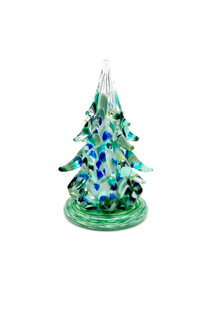 Hand Blown Glass Evergreen Tree Sculpture, Emerald Green Blue Art Glass Christmas Tree, Enchanted Forest Decor, Coastal Holiday Decor Gift