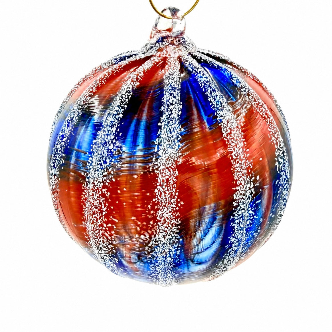 Hand Blown Patriotic Glass Ornament – Red White Blue Fourth of July Window Ornament – USA Americana Art Glass Suncatcher –