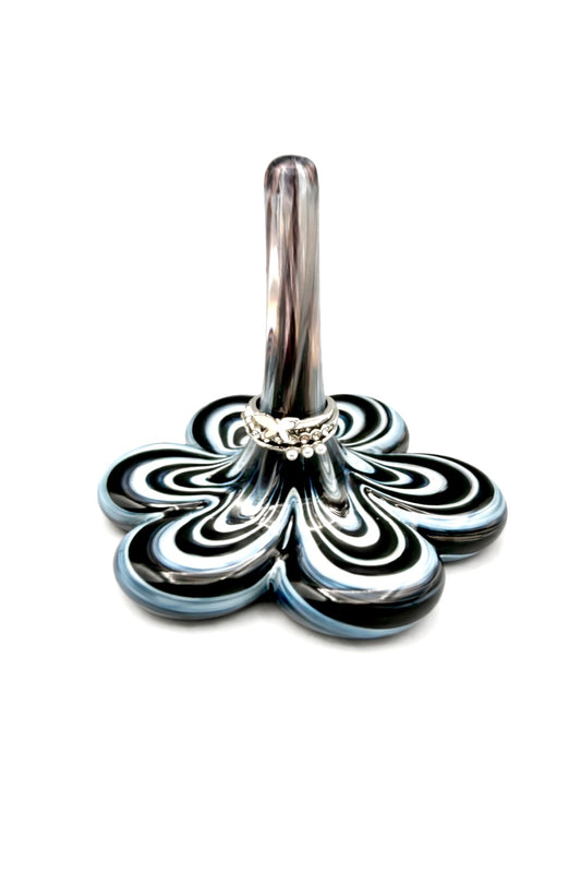 Black White Swirl Glass Ring Stand