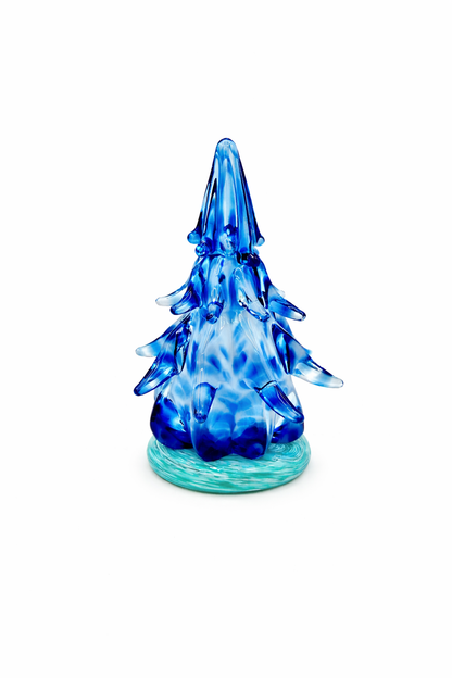 Hand Blown Aqua Marine Glass Tree, Blue Art Glass Christmas Tree, Ocean Inspired Coastal Decor, Beach House Gift, Handmade Sculpture